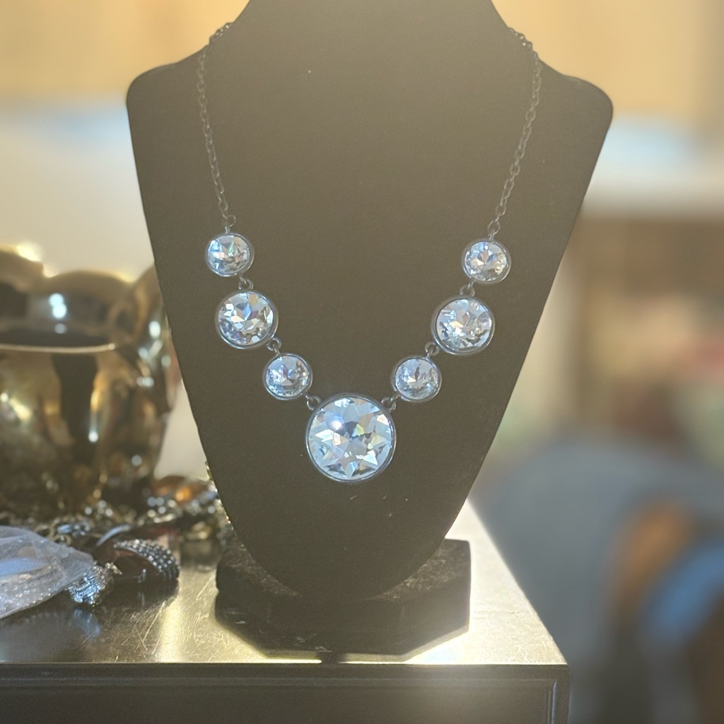 Banana Republic Gunmetal Necklace With Large Crystal Accents